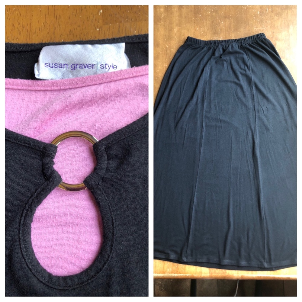 2-pc Skirt Set, Black with Pink Trim, Size Small